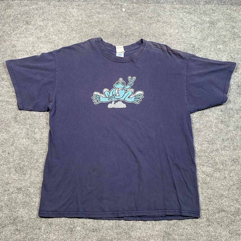 Peace Frogs Mens XL Chillin Graphic T-Shirt Navy Blue Cotton Short Sleeve Mexico
